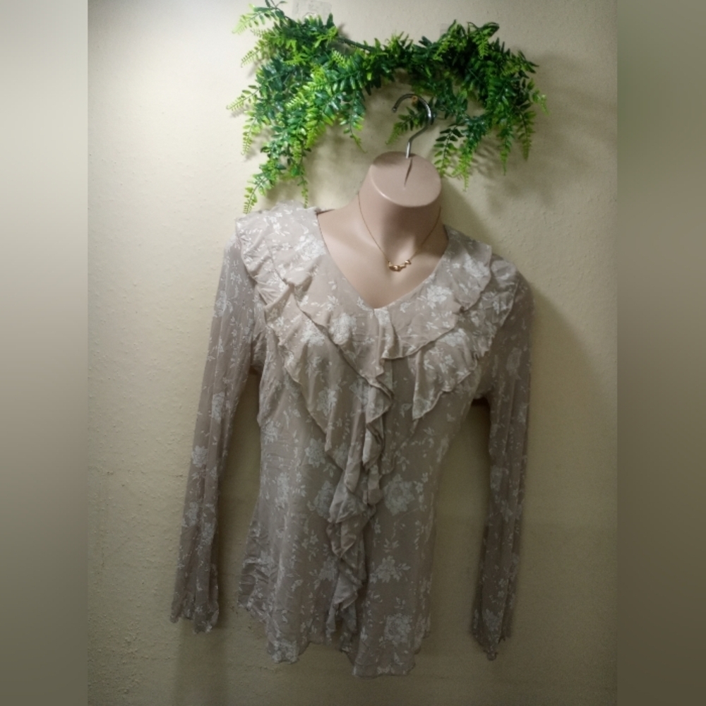 Sweet Rain Beige Floral Ruffle Blouse